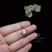 Tiny Opal Necklace - Flower of Life Necklace - Rose Gold or White Gold coated Sterling Silver - Diamond Flower - Rainbow White Opal Pendant