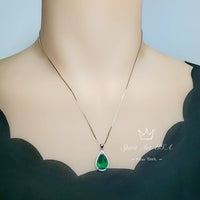 Large Green Emerald Necklace - 6.5 Ct Teardrop Emerald Pendant - White Gold coated Sterling Silver Pear Green Gemstone Jewelry #701