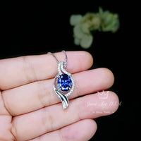 Large Diamond Wave Tanzanite Necklace White Gold coated Sterling Silver 2.8 CT Lab Created Blue Tanzanite Pendant - December Birthstone #666