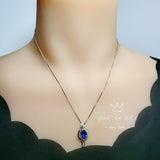 Large Diamond Wave Tanzanite Necklace White Gold coated Sterling Silver 2.8 CT Lab Created Blue Tanzanite Pendant - December Birthstone #666