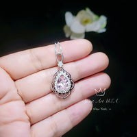 Morganite Necklace Gemstone Leaf Style 18kgp @ Sterling Silver - 2.75 CT Pink Gemstone - June Birthstone - Teardrop Morganite Jewelry #731