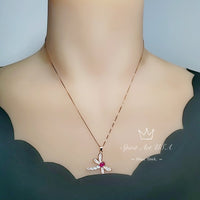 Dragonfly Ruby Necklace - Rose Gold Coated 925 Sterling Silver - July Birthstone #337