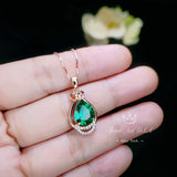 Teardrop Emerald Necklace - Rose Gold coated 925 Sterling Silver Pear Emerald Pendant - Delicate May Birthstone Green Emerald Gemstone #360