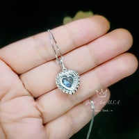 Aquamarine Heart Necklace - Sterling Silver 2 CT Blue Gemstone Gemstone Aquamarine Pendant - March Birthstone White Gold Plated #366