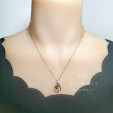 Emerald Necklace - Rose Gold Coated Sterling Silver - Leaf Flower Double Green Gemstone - May Birthstone - Dainty Emerald Pendant #260