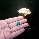 Large Gemstone Halo Emerald Necklace - 4 CT Round Green Emerald Pendant - Sterling Silver Circle Green Gemstone Jewelry #447