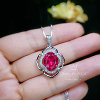 Ruby Necklace Sterling Silver Flower Of Life Red Gemstone 5 CT Pendant Sim Gemstone White Gold plated Large July Birthstone Bridal #547