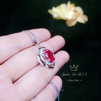 Ruby Necklace Sterling Silver Flower Of Life Red Gemstone 5 CT Pendant Sim Gemstone White Gold plated Large July Birthstone Bridal #547