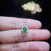 Tiny Thorn Apple Green Emerald Necklace - Gold Plated Sterling Silver Minimalist Oval Green Emerald Pendant - Blessing Buddha Hand #172