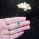 Tiny Thorn Apple Green Emerald Necklace - Gold Plated Sterling Silver Minimalist Oval Green Emerald Pendant - Blessing Buddha Hand #172