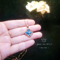 Four-leaf Clover Topaz Necklace - Rose Gold Coated 925 Sterling Silver Flower December Birthstone London Blue Topaz Pendant #142