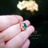 Large Rose Gold Emerald Necklace - 4 CT Round Green Emerald Gemstone Pendant - Sterling Silver Circle Halo Green Gemstone Jewelry #444