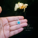 Blue Topaz Necklace - Sterling Silver Square Solitaire November Birthstone Round Topaz Jewelry Gemstone White Gold Plated #276