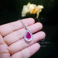 Large Teardrop Pink Sapphire Necklace - Sterling Silver Fuchsia Large 5 CT Pink Sapphire Pendant - White Gold Fuchsia Gemstone Jewelry #746