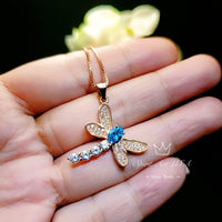 Dragonfly Blue Topaz Necklace - Rose Gold Coated 925 Sterling Silver #338