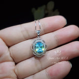 Blue Aquamarine Necklace Silver - March Birthstone - Life Of Flower -Halo Solitaire 2.2 CT - Blue Aquamarine Jewelry #478