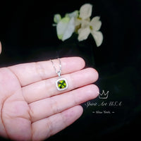 Super Tiny Peridot Necklace - Sterling Silver Square Created Green Peridot Pendant - August Birthstone 016