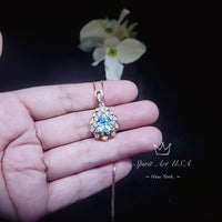 Teardrop Aquamarine Necklace Rose Gold Sterling Silver 2.8 ct Blue Aquamarine Pendant - March Birthstone - Layered Lily Flower Jewelry #750