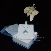 Blue Paraiba Tourmaline Necklace - Gemstone Medal of Honor Flower Jewelry - Sterling Silver Star Pendant - Four Petal Flower Jewelry #449