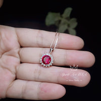 Red Ruby Necklace Rose Gold, July Birthstone Princess Diana Sterling Silver Solitaire Gemstone 8 mm 2 CT Red Ruby Pendant Jewelry #126