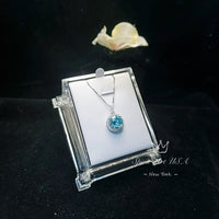 Aquamarine Necklace - Sterling Silver - Gemstone Halo - March Birthstone - Blue Aquamarine Pendant - 18kgp #481