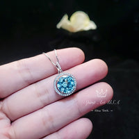 Aquamarine Necklace - Sterling Silver - Gemstone Halo - March Birthstone - Blue Aquamarine Pendant - 18kgp #481