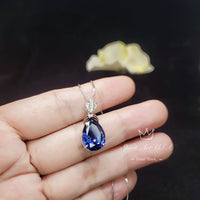 Large Teardrop Blue Sapphire Necklace - 18KGP Sterling Silver September Birthstone - Pear 7 CT Blue Sapphire Jewelry #794