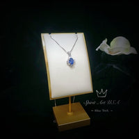 Tanzanite Necklace - 2 CT Oval Cut Diamond Halo Blue Tanzanite Pendant - 18KGP @ Sterling Silver - Solitaire Lab Created Blue Gemstone #317