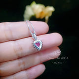 Tiny Pink Heart Necklace - Created Sapphire Tourmaline Topaz Necklace 022