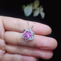 Pink Tourmaline Necklace Gemstone David Star Pendant Sterling Silver White Gold Plated - Solitaire 8 mm Round Pink Tourmaline Jewelry #434