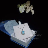 Blue Aquamarine Necklace Silver - March Birthstone - Life Of Flower -Halo Solitaire 2.2 CT - Blue Aquamarine Jewelry #478