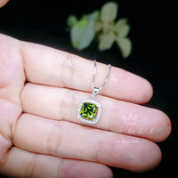 Super Tiny Peridot Necklace - Sterling Silver Square Created Green Peridot Pendant - August Birthstone 016