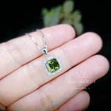 Super Tiny Peridot Necklace - Sterling Silver Square Created Green Peridot Pendant - August Birthstone 016