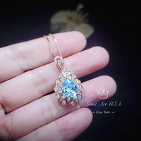 Teardrop Aquamarine Necklace Rose Gold Sterling Silver 2.8 ct Blue Aquamarine Pendant - March Birthstone - Layered Lily Flower Jewelry #750