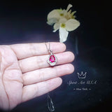 Ruby Necklace , Sterling Silver Leaf Lily flower 2 CT Teardrop Red Ruby Pendant - 18kgp @ Sterling Silver - Pear Cut July Birthstone #234