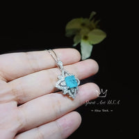 Blue Paraiba Tourmaline Necklace - Gemstone Medal of Honor Flower Jewelry - Sterling Silver Star Pendant - Four Petal Flower Jewelry #449