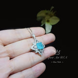 Blue Paraiba Tourmaline Necklace - Gemstone Medal of Honor Flower Jewelry - Sterling Silver Star Pendant - Four Petal Flower Jewelry #449