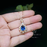 Teardrop Tanzanite Necklace Rose Gold Sterling Silver 3CT Blue Tanzanite Pendant December Birthstone - Layered Lily Flower #751