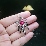 Sterling Silver Firework Ruby Necklace - Firework Necklace - White Gold Plated - July Birthstone - Ruby Jewelry #789