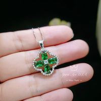 Four Leaf Clover Emerald Necklace Sterling Silver Green Emerald Pendant May Birthstone Simple Gemstone Jewelry 080