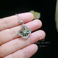 Four Leaf Clover Emerald Necklace Sterling Silver Green Emerald Pendant May Birthstone Simple Gemstone Jewelry 080