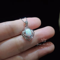 Tiny Opal Necklace - Flower of Life Necklace - Rose Gold or White Gold coated Sterling Silver - Diamond Flower - Rainbow White Opal Pendant