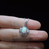 Tiny Opal Necklace - Flower of Life Necklace - Rose Gold or White Gold coated Sterling Silver - Diamond Flower - Rainbow White Opal Pendant