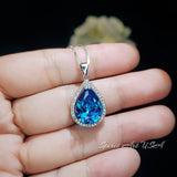 Teardrop Blue Topaz Necklace - Sterling Silver Large Teardrop Cut Solitaire 8.5 CT Blue Topaz Jewelry #723