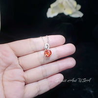 Round 1.8 CT Sunstone Necklace - Solitaire Sterling Silver Tangerine Sapphire Jewelry- Red Orange Gemstone Necklace 090