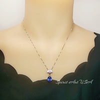 Pear Tanzanite Necklace - Ginkgo biloba 18KGP Sterling Silver - Large Teardrop 3.5 CT Tanzanite Pendant - Gemstone Leaf Jewelry #823