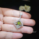 Mandolin flower Green Peridot Necklace - 1.2 ct Trillion Cut Green Peridot Pendant - White Gold coated Sterling Silver Gemstone Design #756