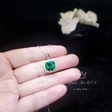 Large Emerald Necklace - Sterling Silver Square 10 mm lab created Green Emerald Pendant - May Birthstone 18KGP #958