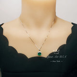 Large Emerald Necklace - Sterling Silver Square 10 mm lab created Green Emerald Pendant - May Birthstone 18KGP #958