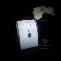 Large Emerald Necklace - Sterling Silver Square 10 mm lab created Green Emerald Pendant - May Birthstone 18KGP #958